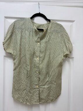 SK & Company silk blouse with small dark green polka dots